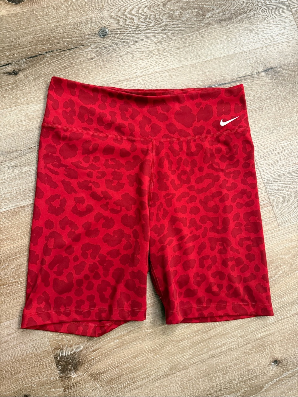 Nike Women's Red Leopard-Print Bike Shorts